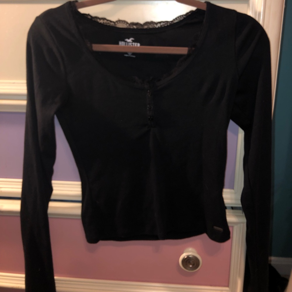 Black Hollister long sleeve with lace and buttons